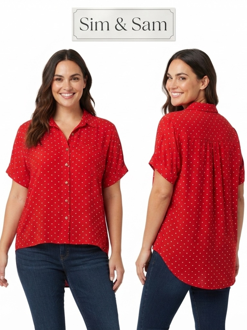 Sim & Sam Heart Button Up High Low Blouse